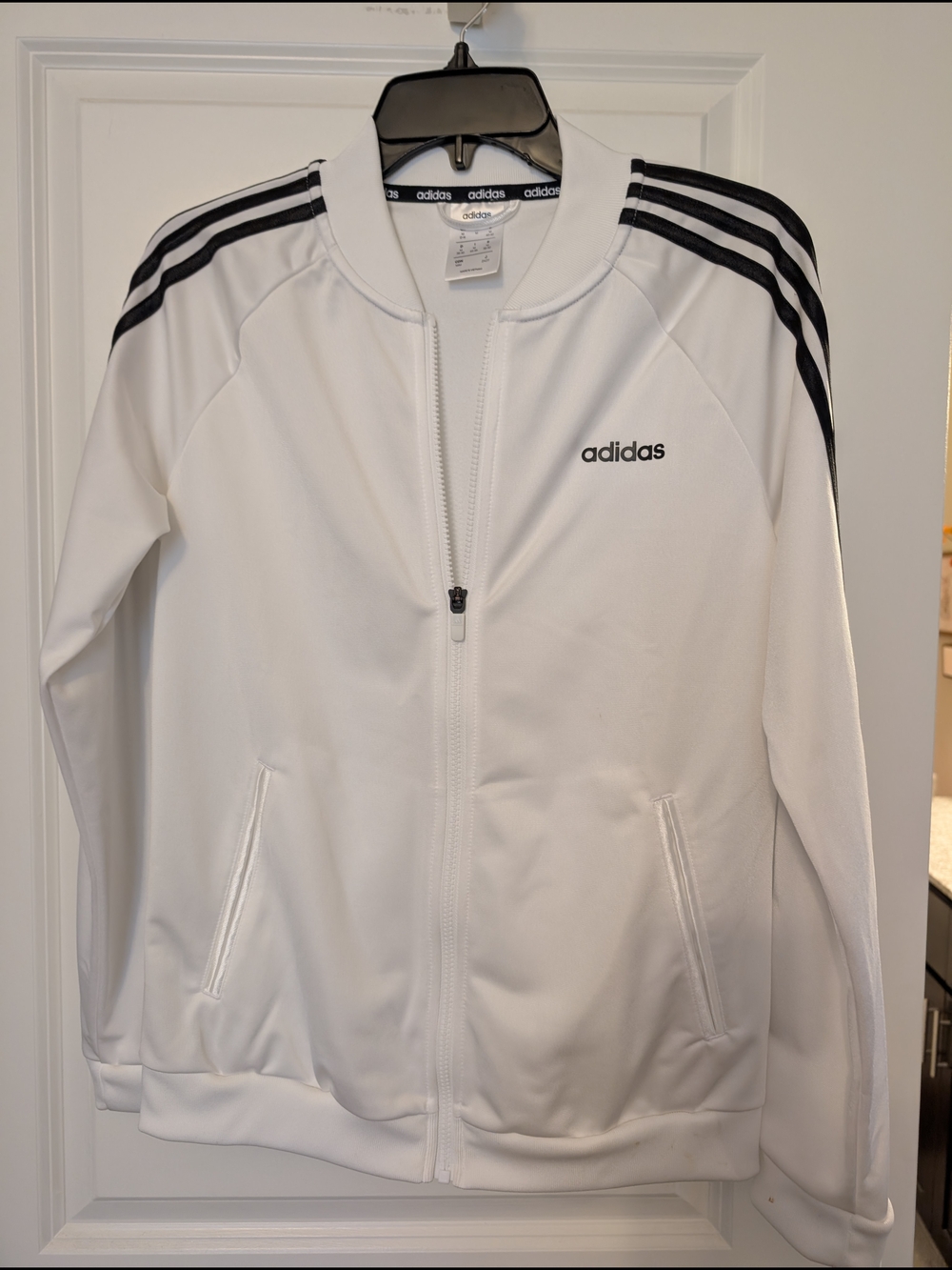 Adidas White Track Jacket with Black Shoulder Stripes